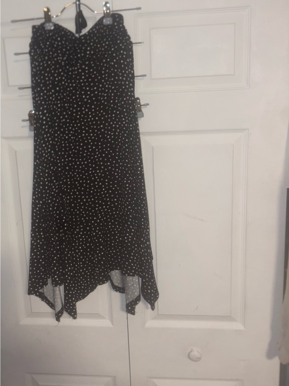 Black Polka Dot New with tags, Midi Handkerchief Hem Skirt